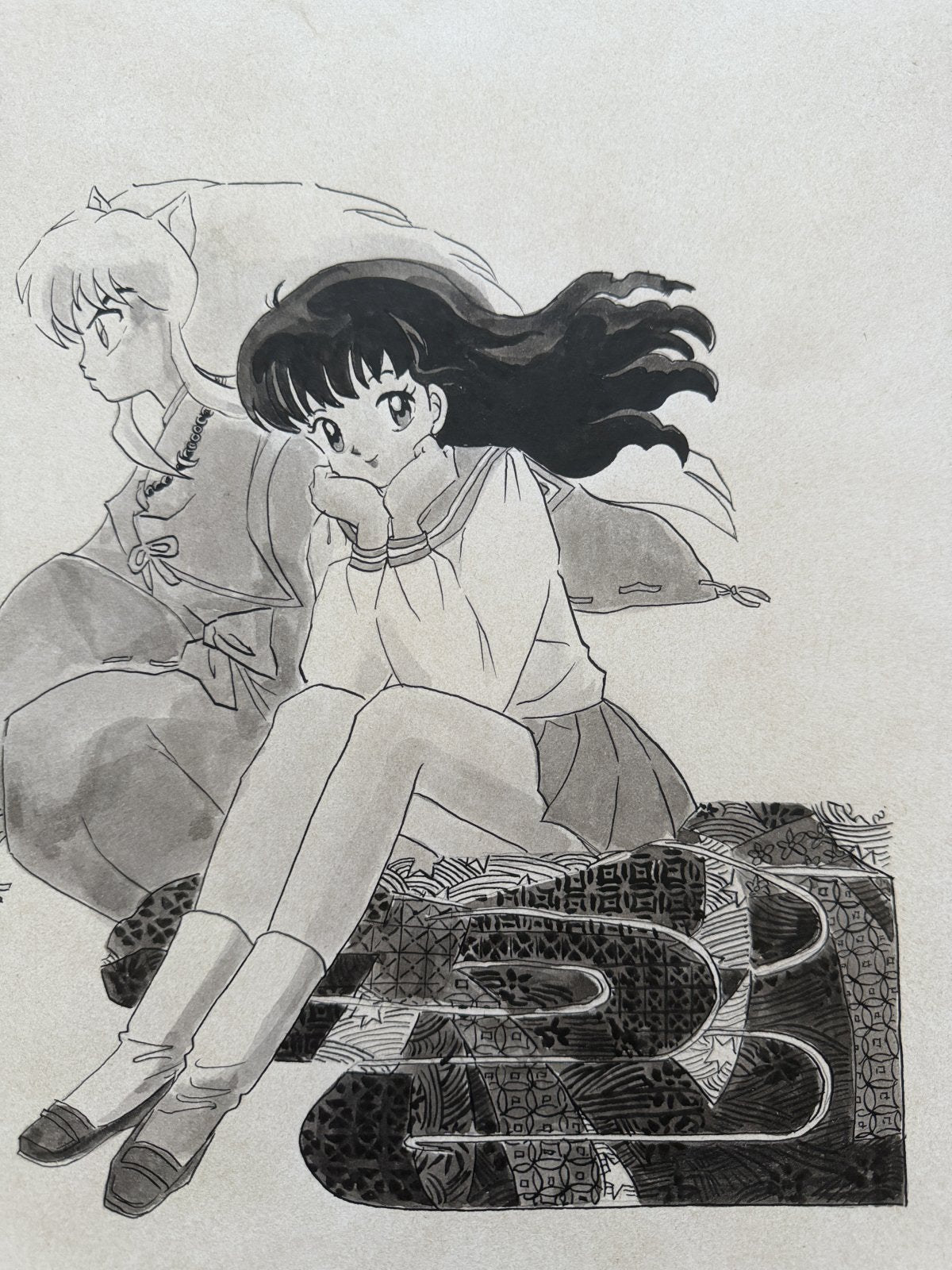Character detail from Inuyasha Scene | Hand-Drawn on Aged Paper