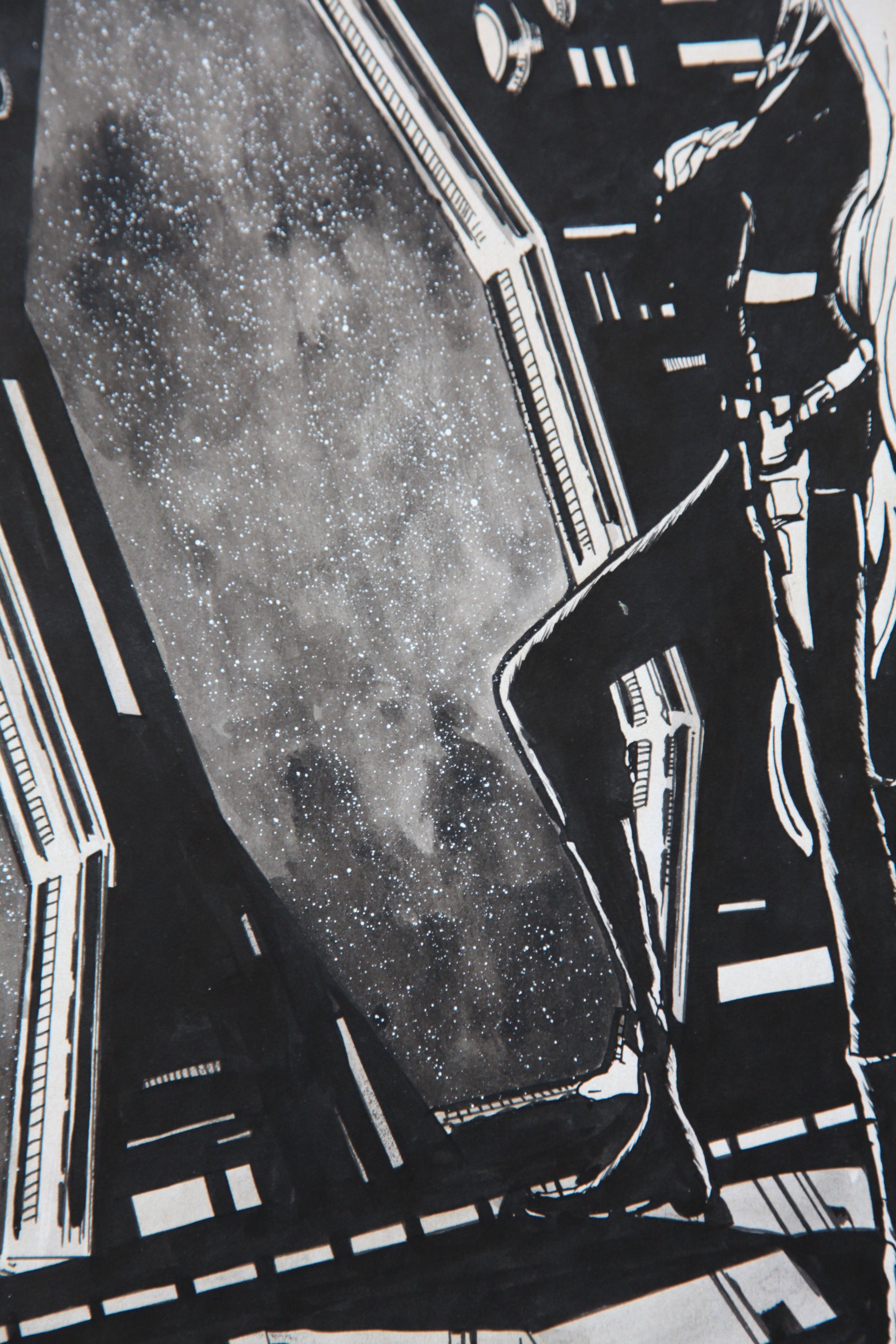 Close-up ink brushwork detail of Maetel Portrait | Showa Manuscript Study