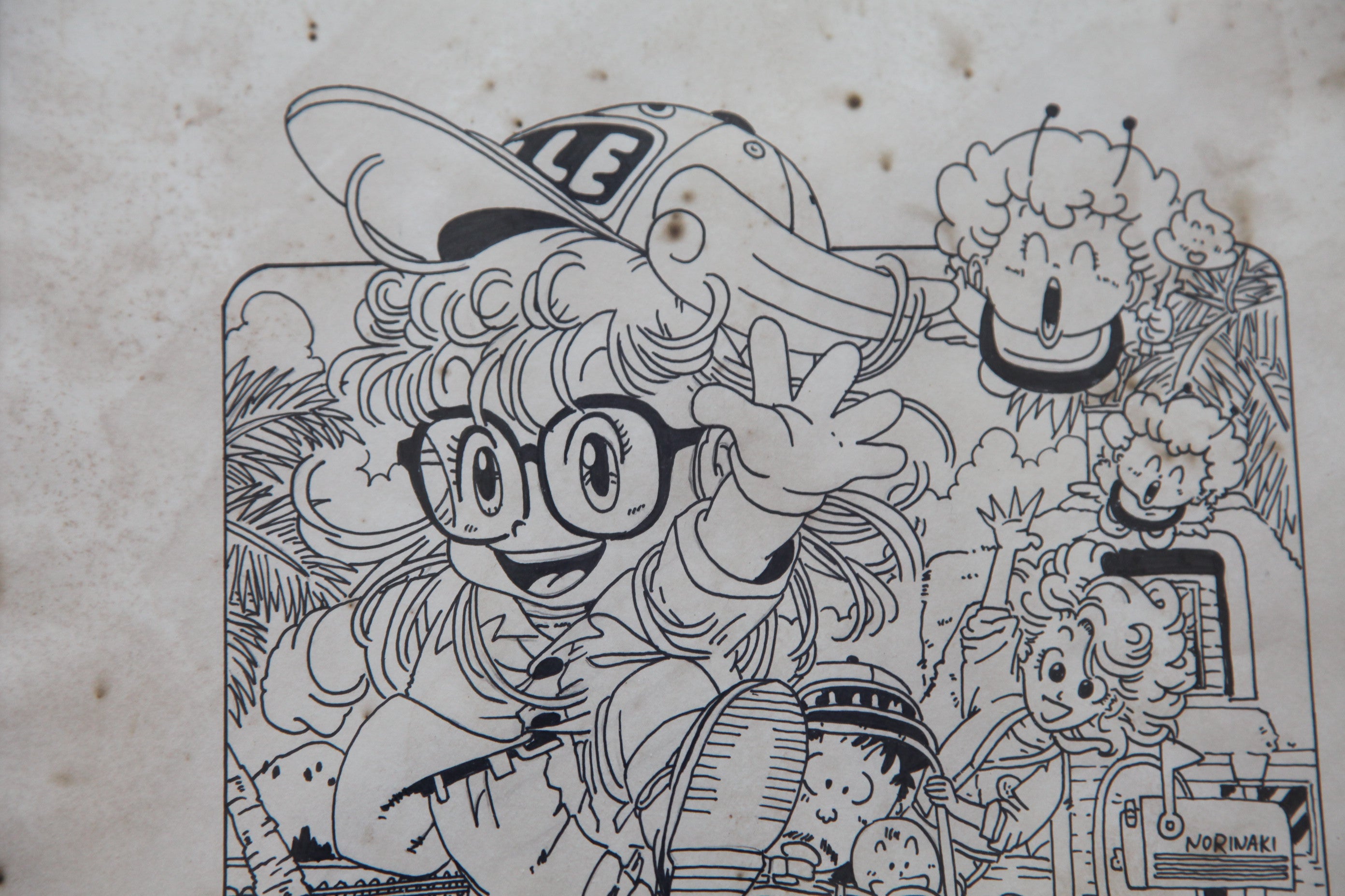 Character detail from Arale Norimaki Portrait Lum Alien Princess | Hand-Drawn on Aged Paper