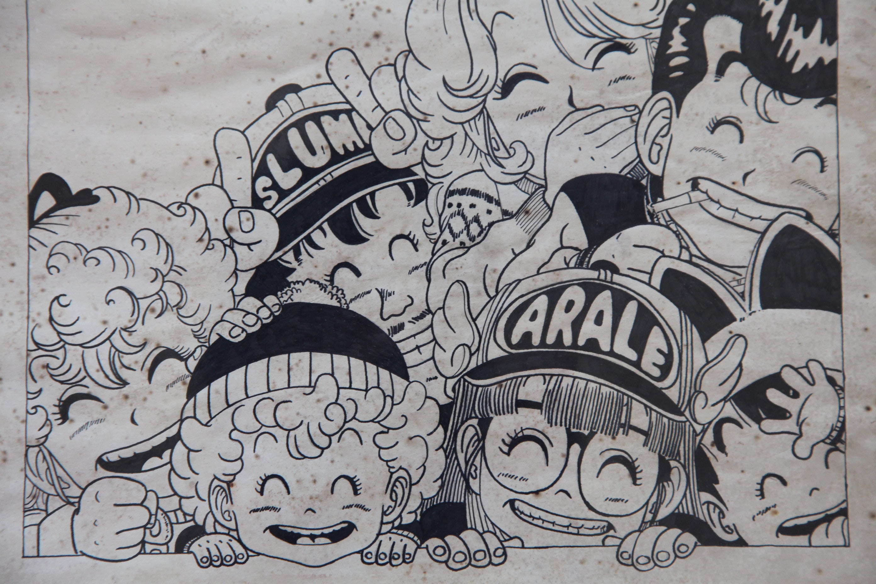 Close-up ink brushwork detail of Arale Norimaki Portrait Lum Alien Princess | Showa Manuscript Study