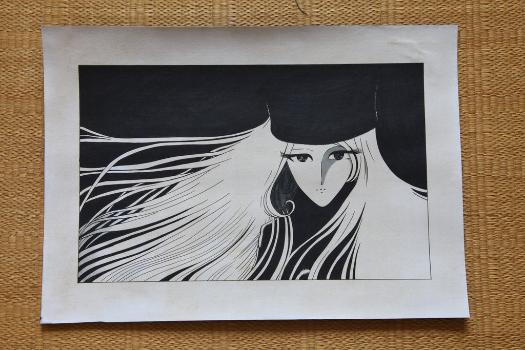 Hand drawn Galaxy Express 999 Maetel vintage manga reproduction in protective sleeve