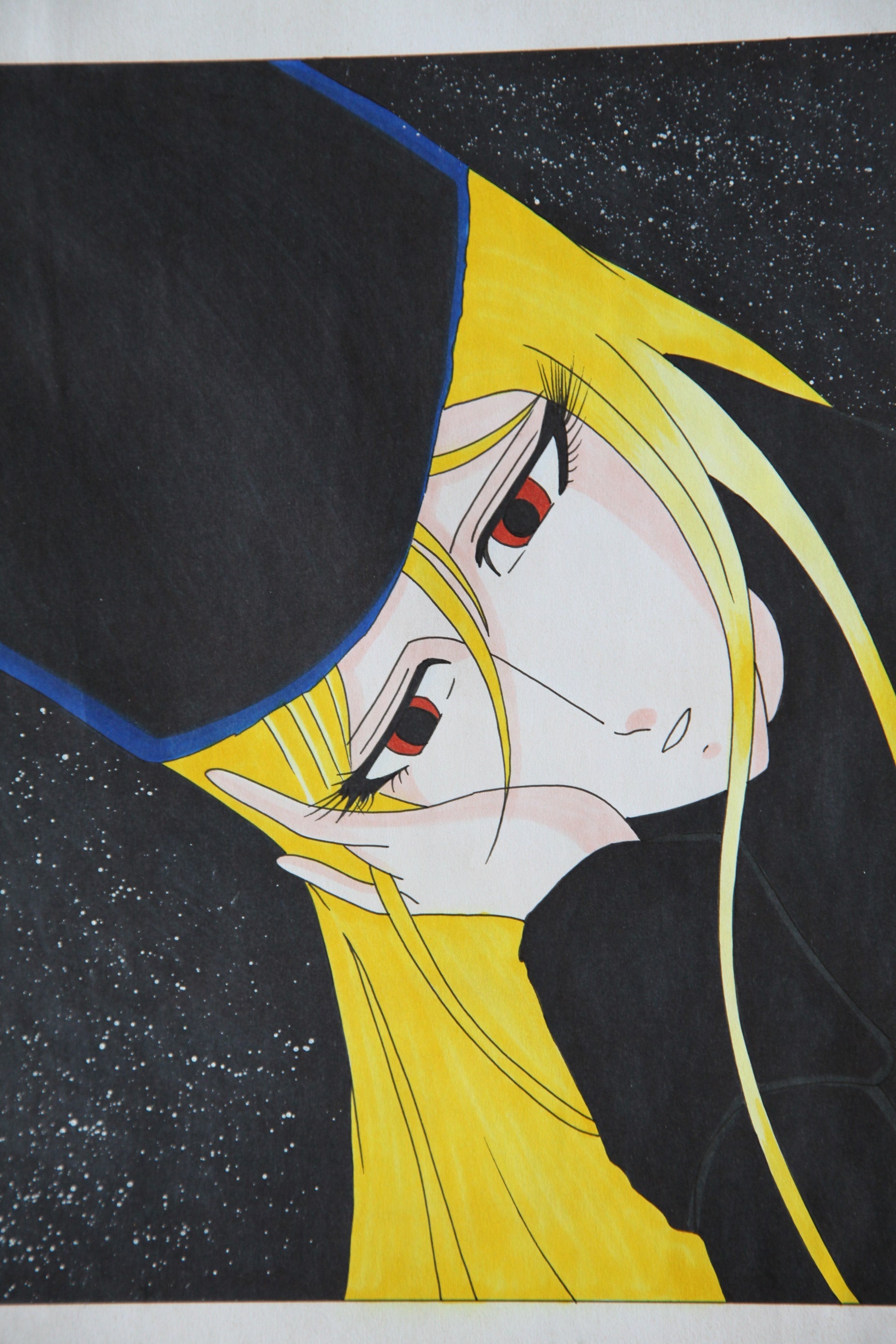 Close up Maetel mysterious smile ink illustration Leiji Matsumoto style
