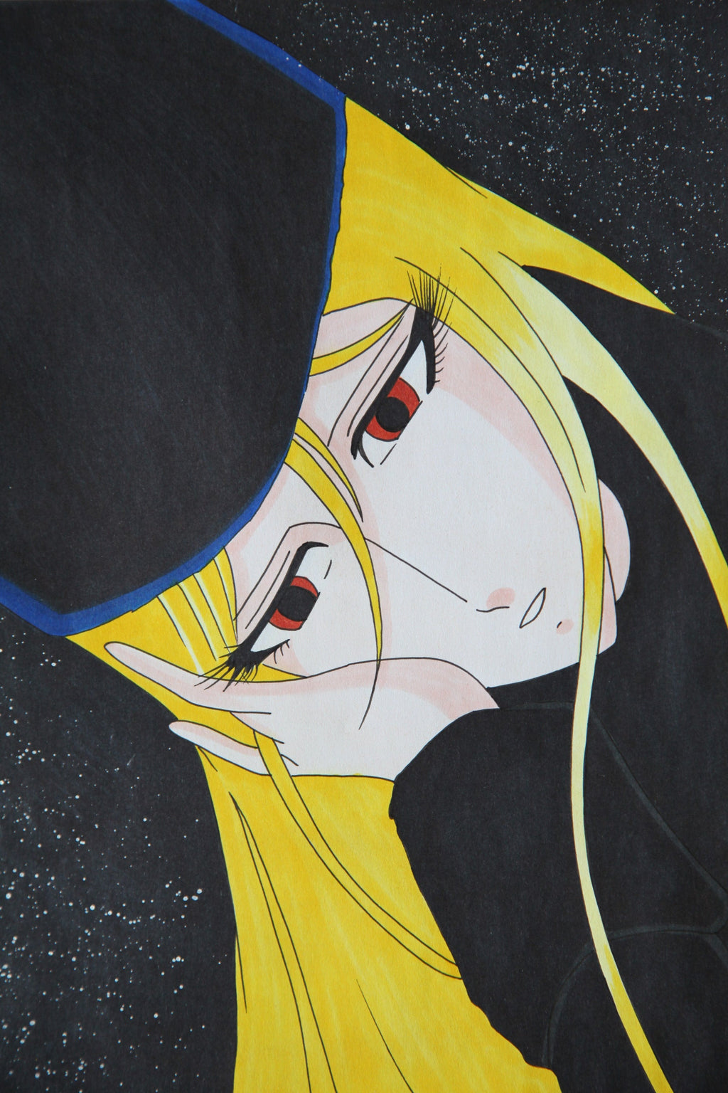 Close up Maetel mysterious smile ink illustration Leiji Matsumoto style
