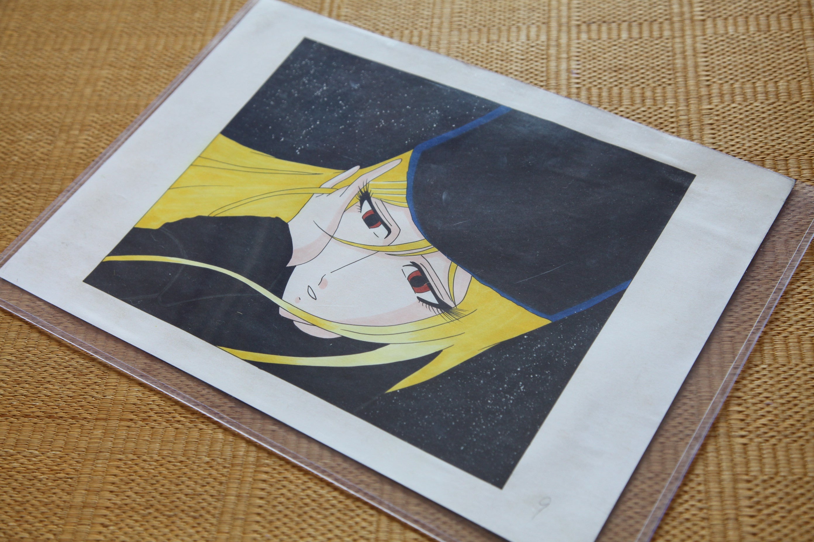 Hand drawn Galaxy Express 999 manga panel Maetel starfield vintage comic art