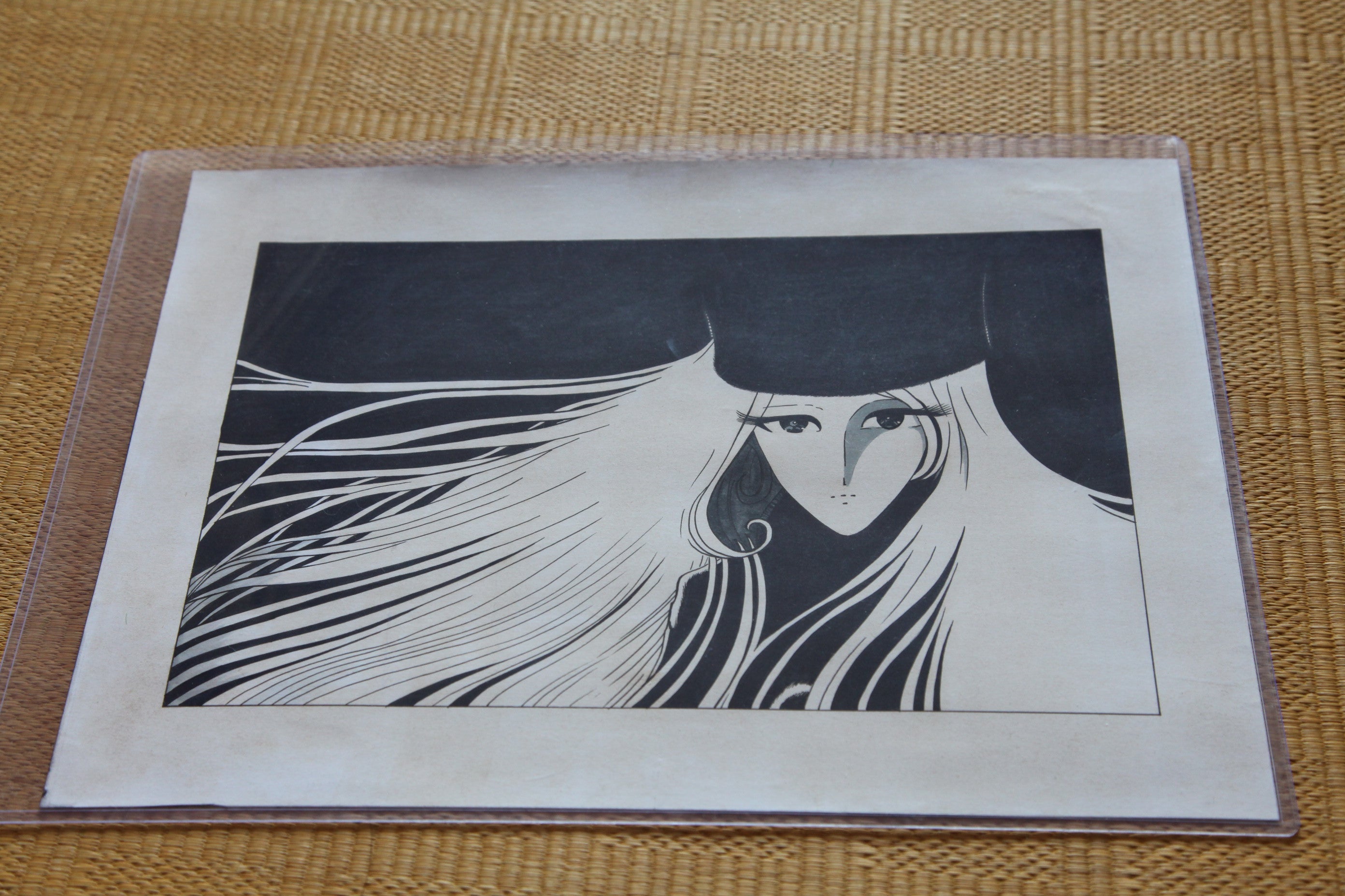 Hand drawn Galaxy Express 999 Maetel vintage manga reproduction in protective sleeve