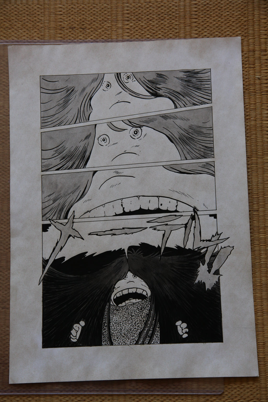 Close-up ink brushwork detail of Galaxy Express 999 Scene | Showa Manuscript Study