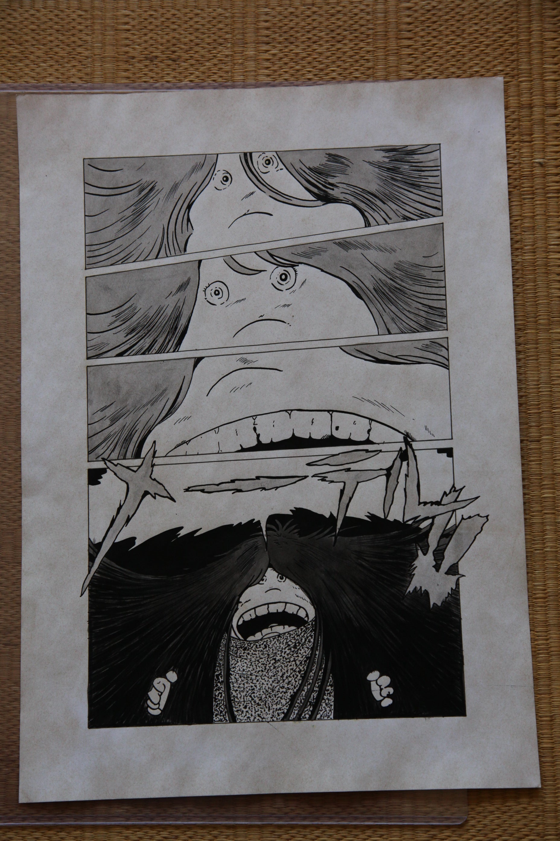 Close-up ink brushwork detail of Galaxy Express 999 Scene | Showa Manuscript Study
