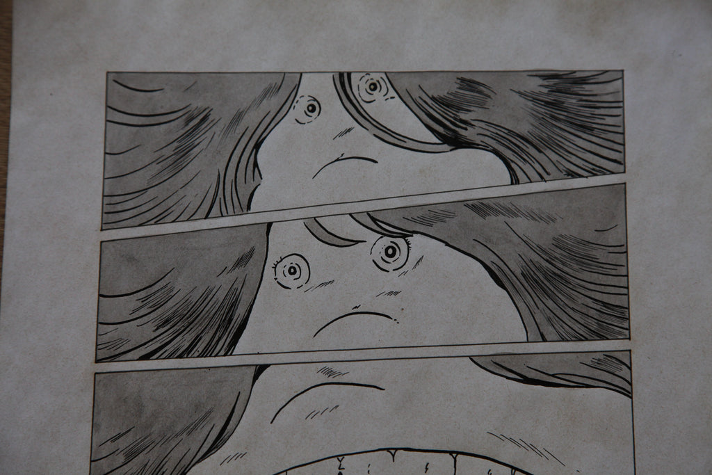 Character detail from Galaxy Express 999 Scene | Hand-Drawn on Aged Paper